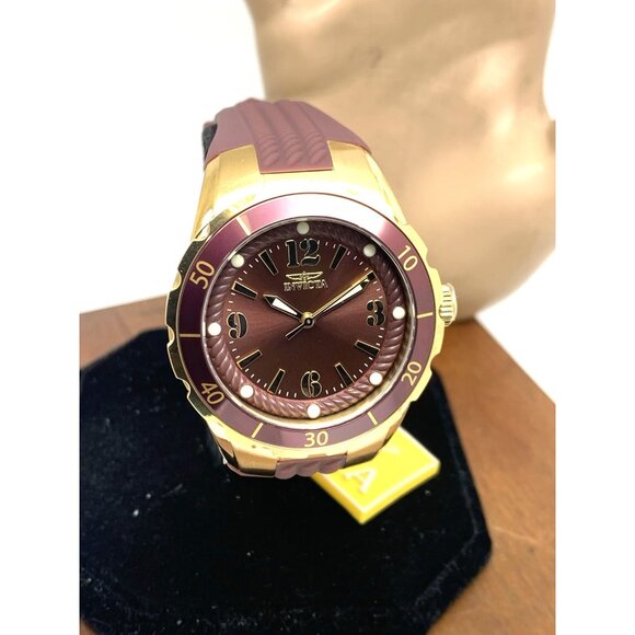 Invicta Women's Watch 17485 Angel Quartz Gold Tone Case Rubber Strap 38mm - Picture 14 of 15